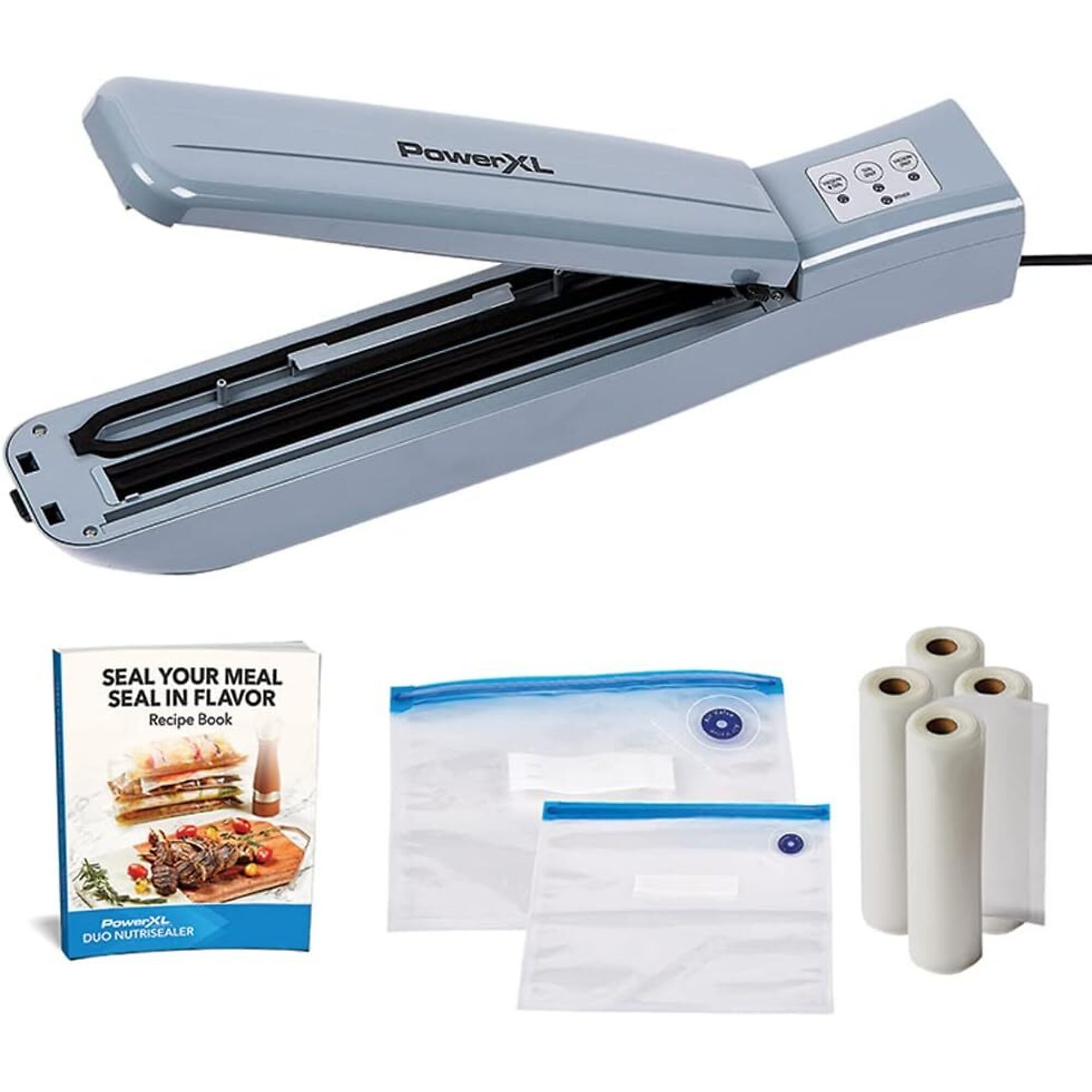 PowerXL Duo NutriSealer Food Vacuum Sealer Machine with Vacuum Seal Bags & Rolls, Model #7839918P0036